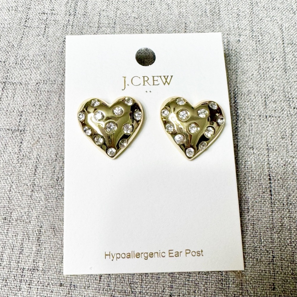 J. Crew Gold Crystal Heart Bauble Earrings NWT - Picture 3 of 5